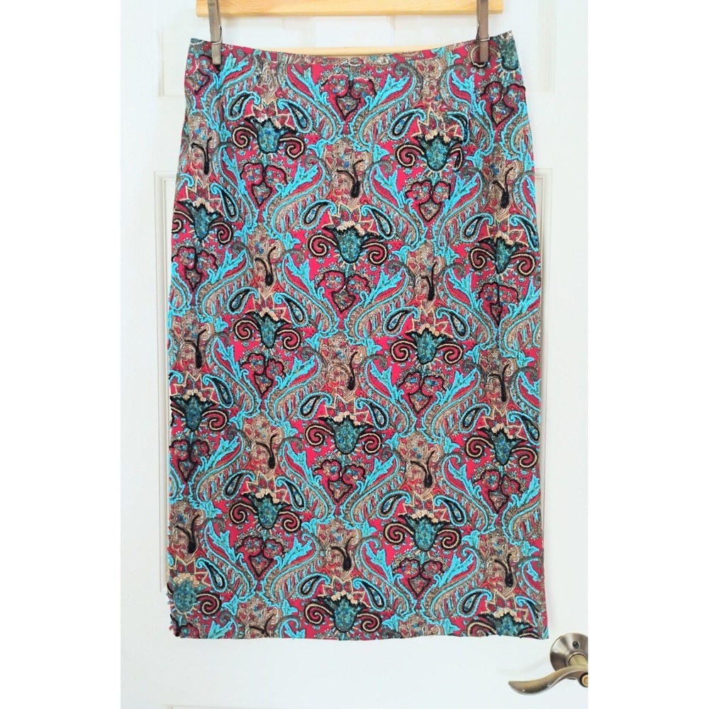 Vintage Dolce Apparel Beaded Midi Skirt XL Red Turquoise Paisley Boho Y2K